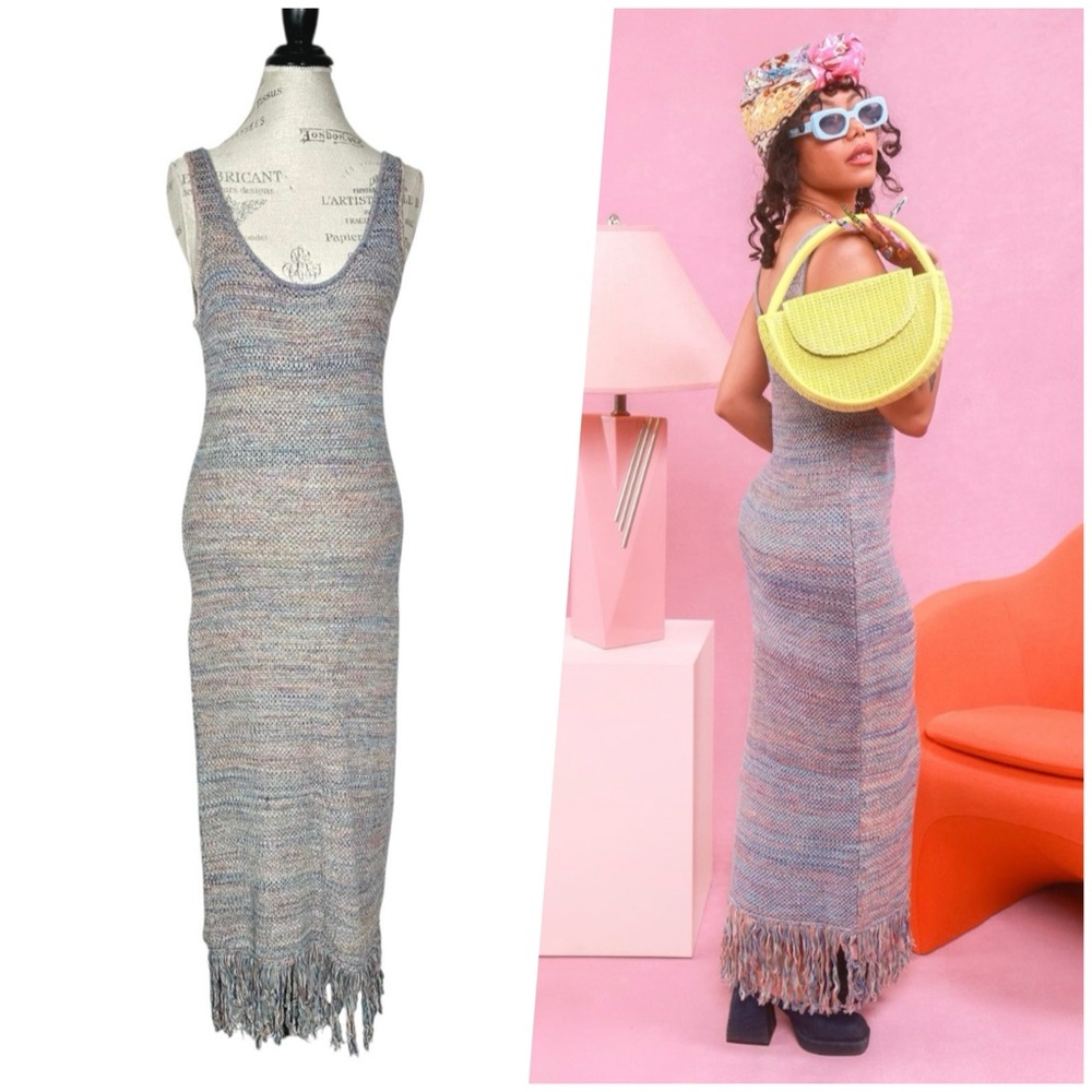 Future Collective | Women | Crochet Knit Sleeveless Fringe Maxi Dress | Medium